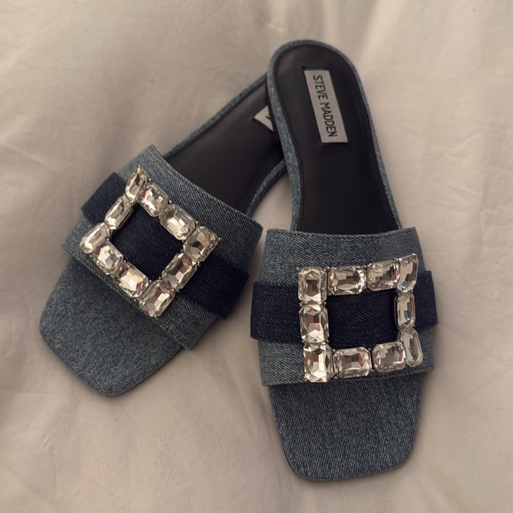 Steve Madden Blue Crystal Buckle Sandals Birdiee